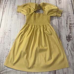 Yellow Smocked Puff Sleeve Faux Leather Mini Dress Cottagecore Fairy Whimsigoth
